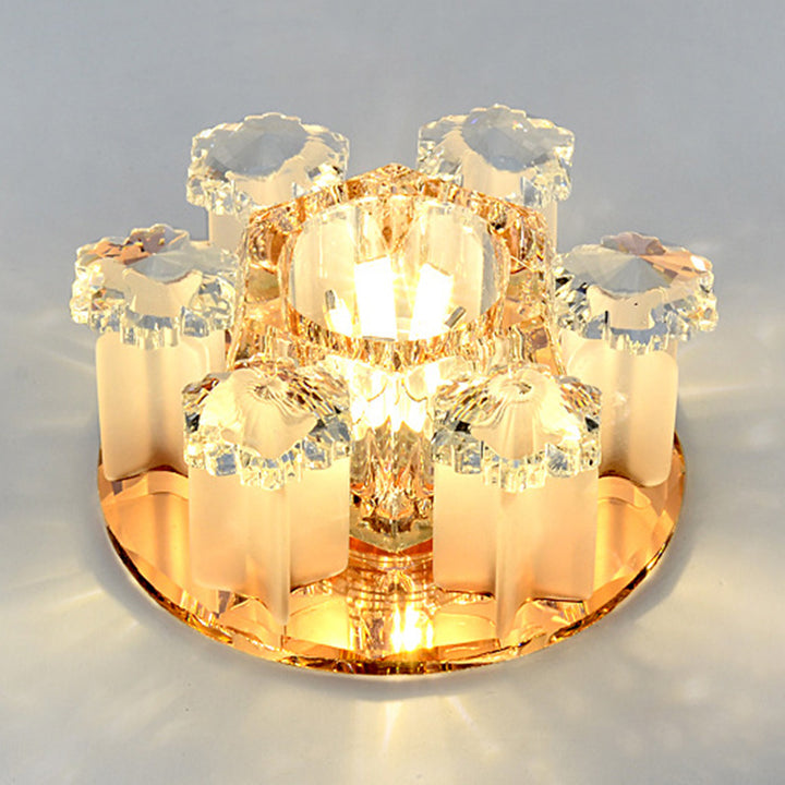 Luz de Techo LED de Montaje Empotrado Redonda de Cristal Moderno con Flor para Pasillo 