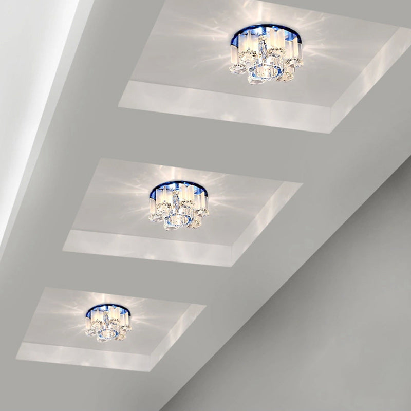 Modern Luxury Crystal Round Flower LED Flush Mount Ceiling Light For Hallway