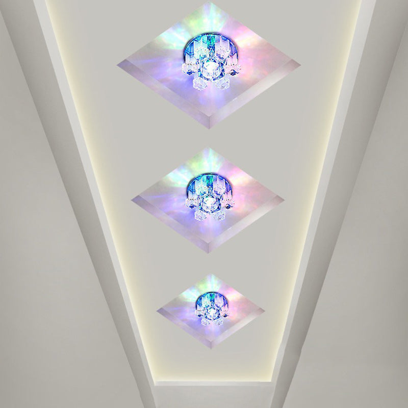 Modern Luxury Crystal Round Flower LED Flush Mount Ceiling Light For Hallway