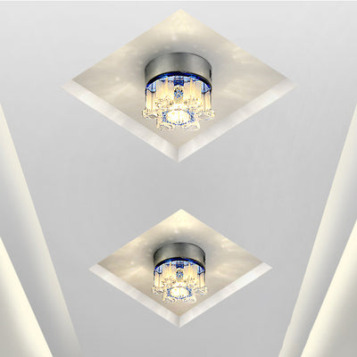 Modern Luxury Crystal Round Flower LED Flush Mount Ceiling Light For Hallway