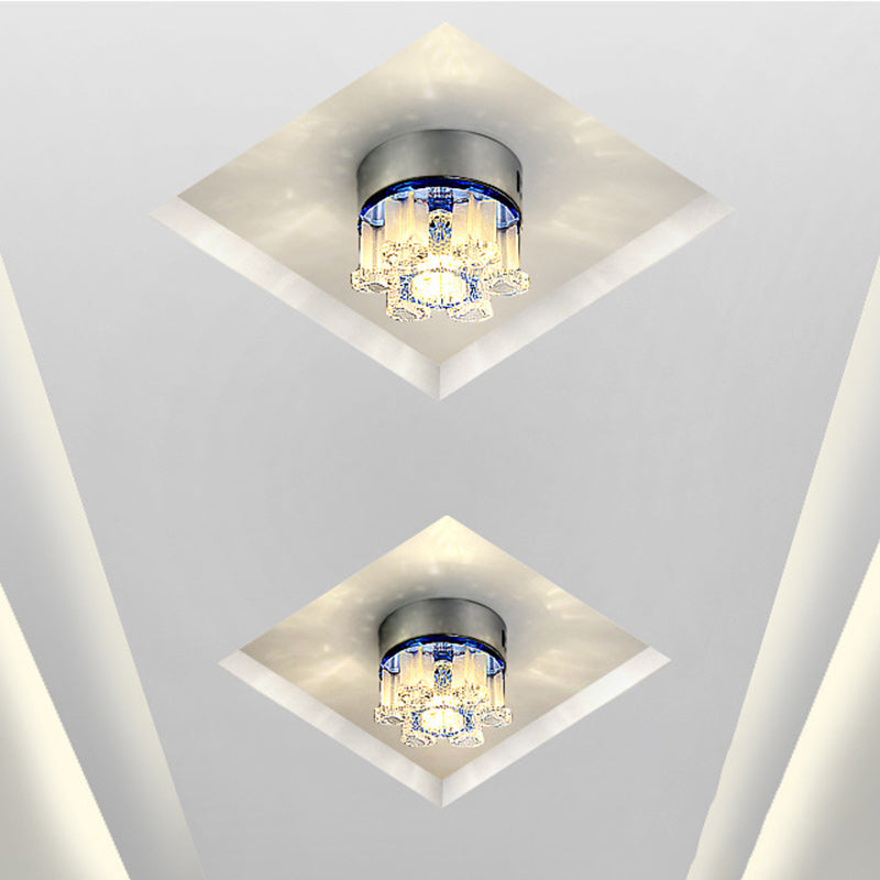 Modern Luxury Crystal Round Flower LED Flush Mount Ceiling Light For Hallway