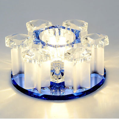 Modern Luxury Crystal Round Flower LED Flush Mount Ceiling Light For Hallway