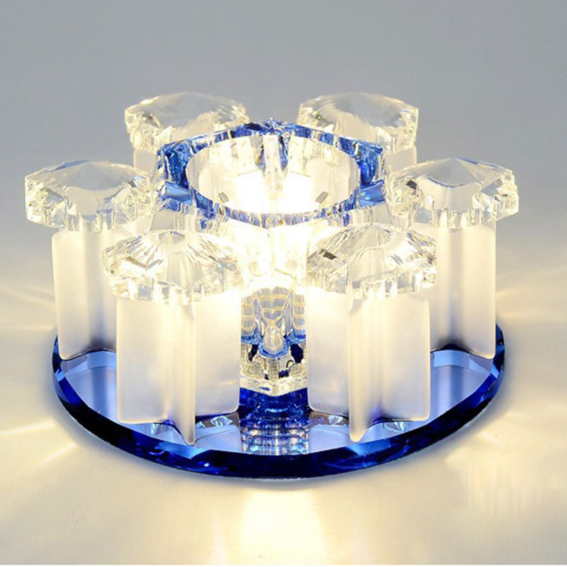 Modern Luxury Crystal Round Flower LED Flush Mount Ceiling Light For Hallway