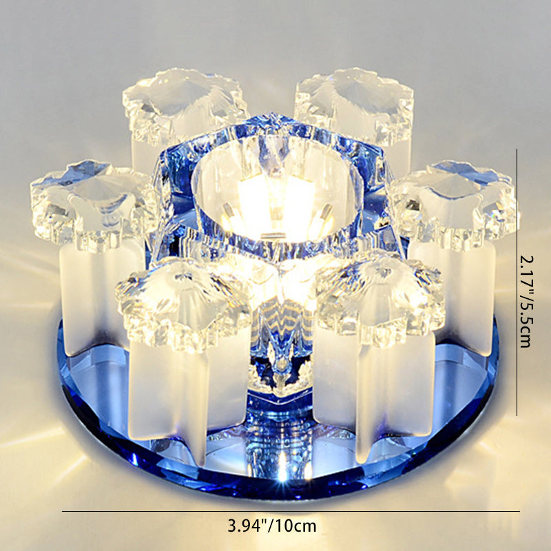 Modern Luxury Crystal Round Flower LED Flush Mount Ceiling Light For Hallway