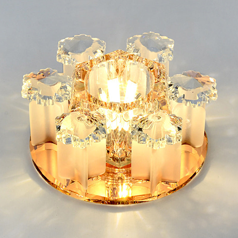 Modern Luxury Crystal Round Flower LED Flush Mount Ceiling Light For Hallway