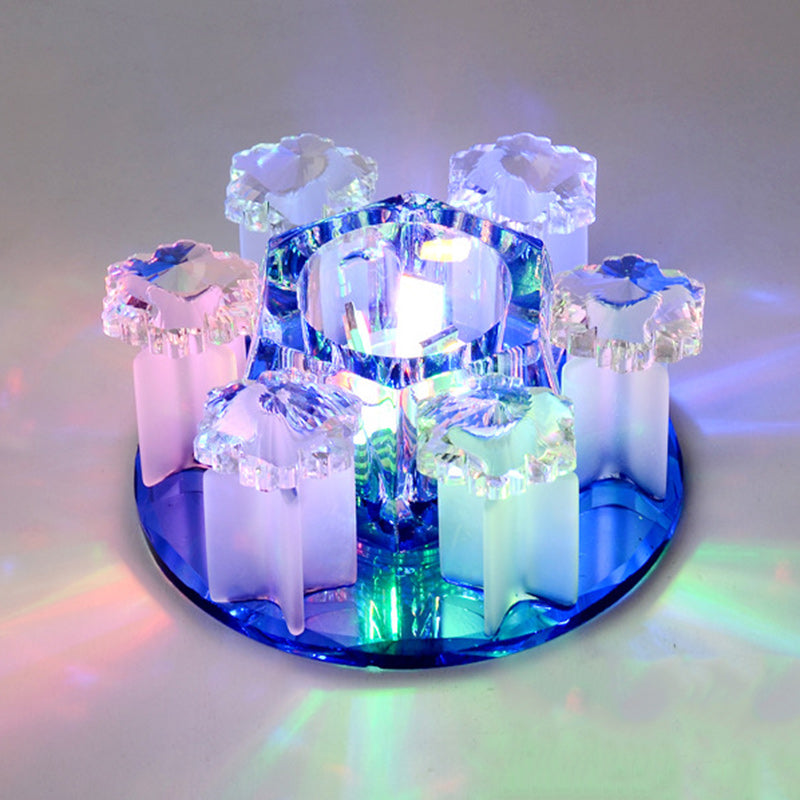Modern Luxury Crystal Round Flower LED Flush Mount Ceiling Light For Hallway