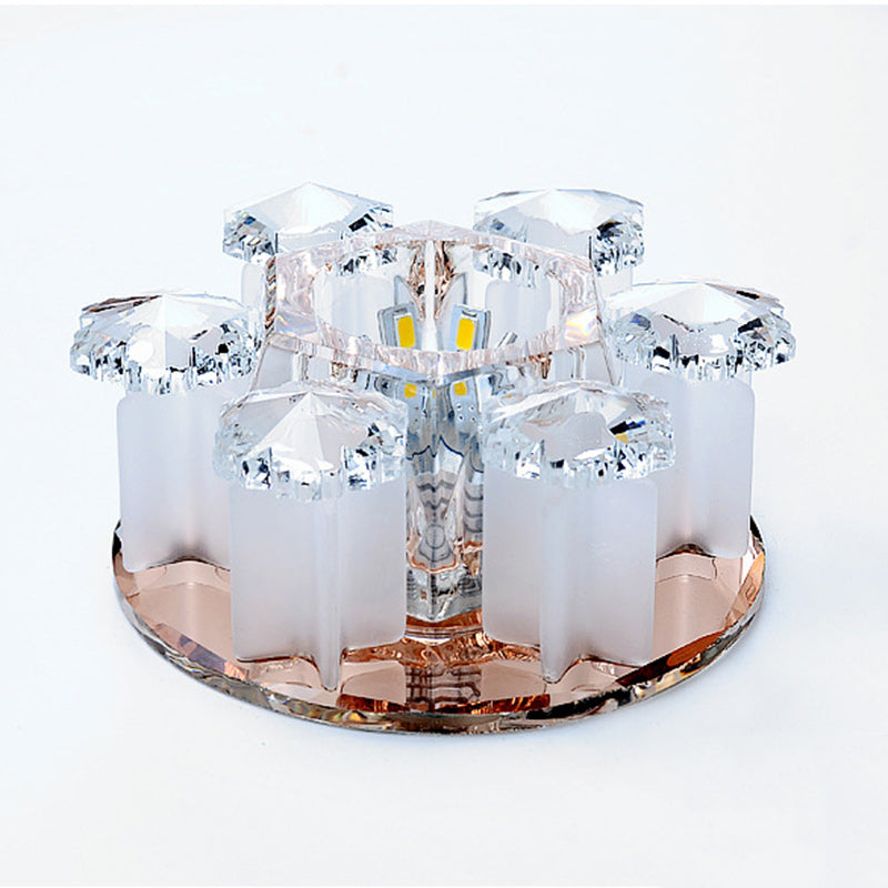 Modern Luxury Crystal Round Flower LED Flush Mount Ceiling Light For Hallway