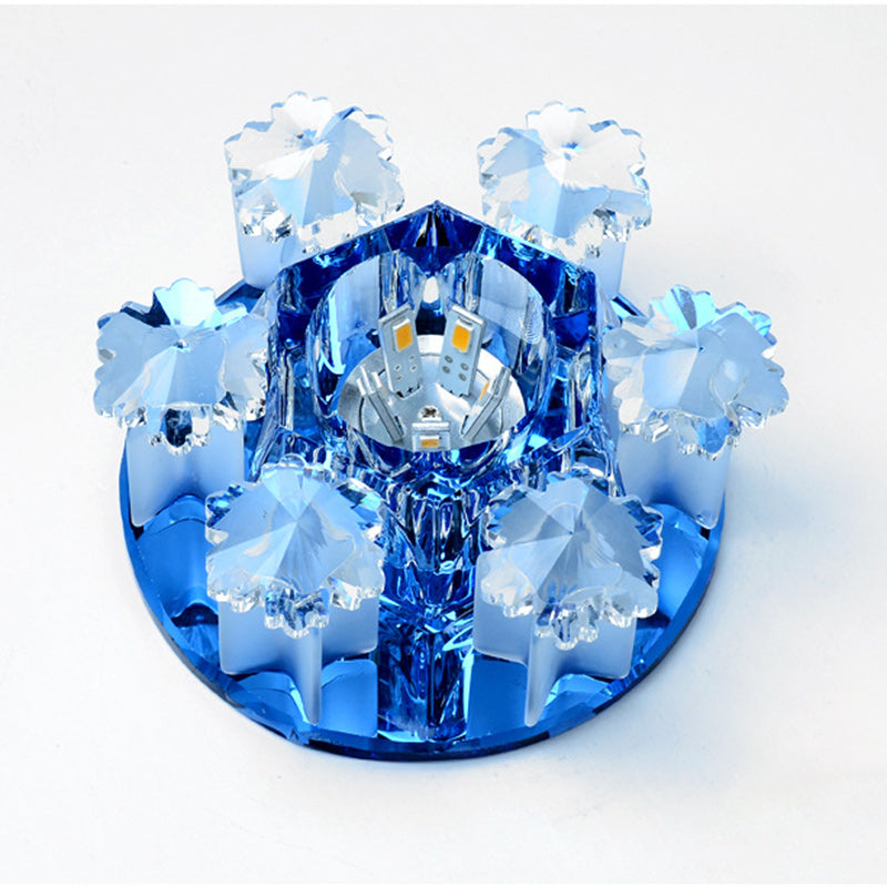 Modern Luxury Crystal Round Flower LED Flush Mount Ceiling Light For Hallway