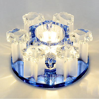 Modern Luxury Crystal Round Flower LED Flush Mount Ceiling Light For Hallway