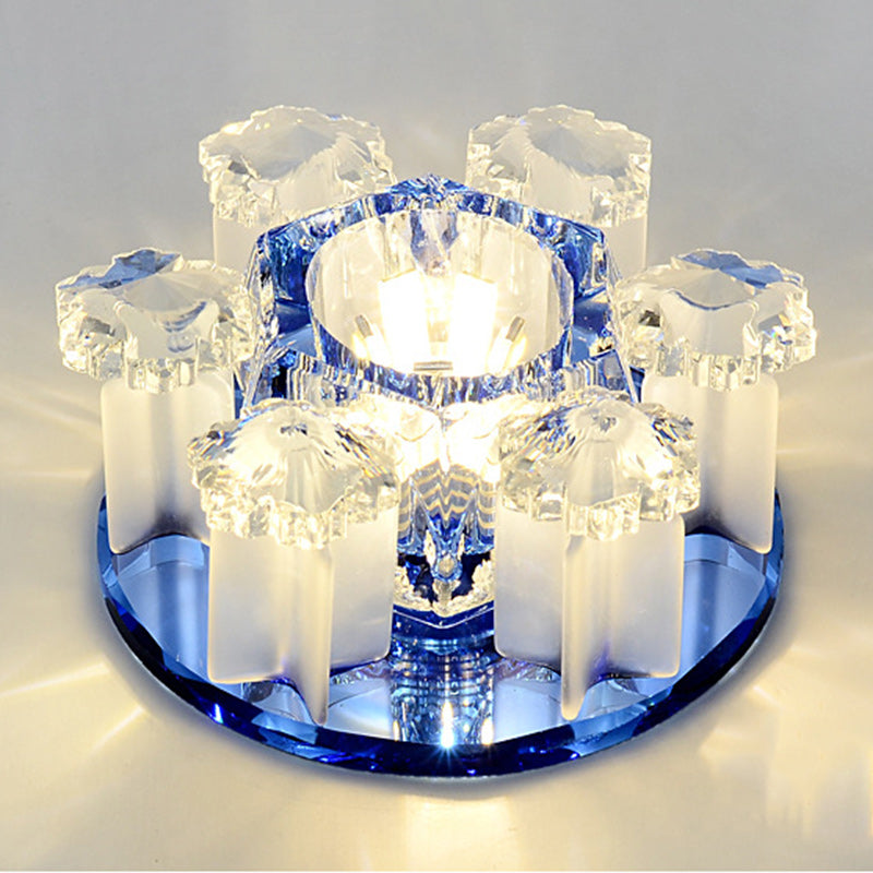 Modern Luxury Crystal Round Flower LED Flush Mount Ceiling Light For Hallway