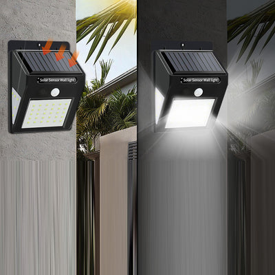 مصباح جداري LED مستطيل من ABS مع مستشعر حركة مقاوم للماء بالطاقة الشمسية بتصميم بسيط وحديث للفناء الخارجي 