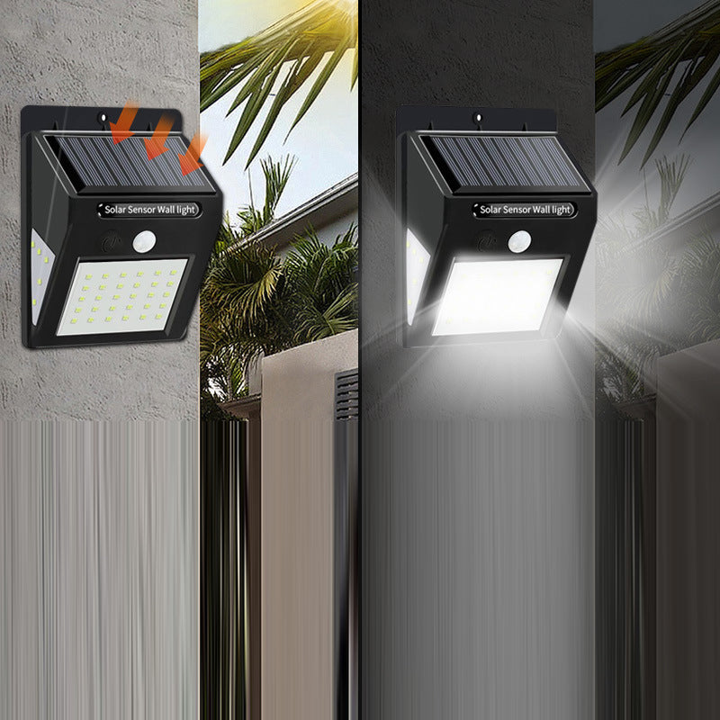 مصباح جداري LED مستطيل من ABS مع مستشعر حركة مقاوم للماء بالطاقة الشمسية بتصميم بسيط وحديث للفناء الخارجي 