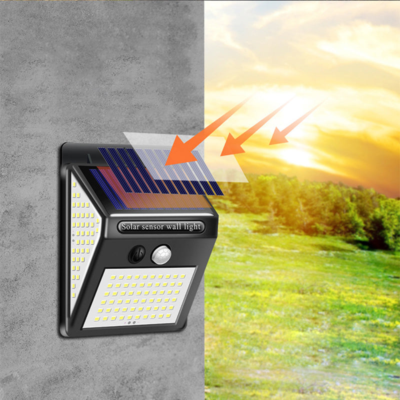 مصباح جداري LED مستطيل من ABS مع مستشعر حركة مقاوم للماء بالطاقة الشمسية بتصميم بسيط وحديث للفناء الخارجي 
