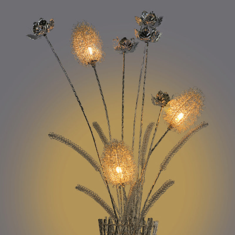 Modern Art Deco Aluminum Wire Weaving Vase LED Standing Floor Lamp For Living Room