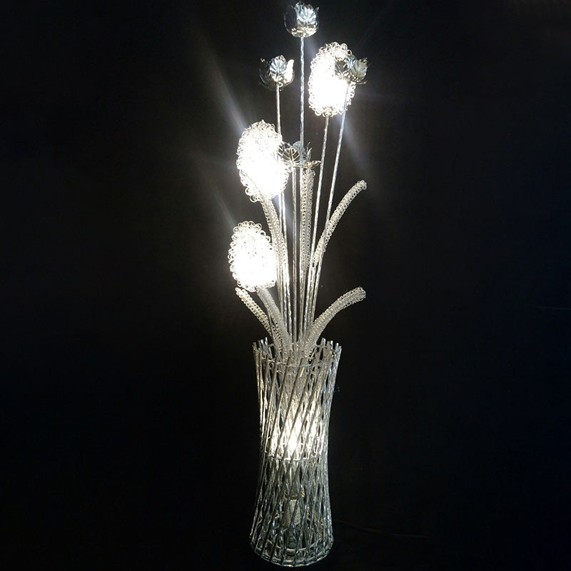 Modern Art Deco Aluminum Wire Weaving Vase LED Standing Floor Lamp For Living Room