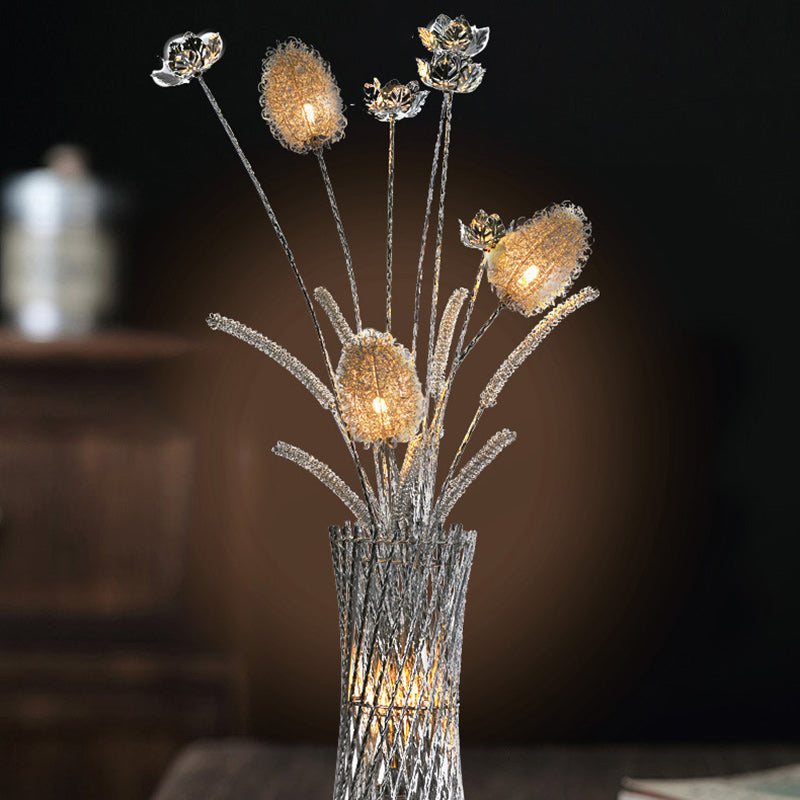 Modern Art Deco Aluminum Wire Weaving Vase LED Standing Floor Lamp For Living Room