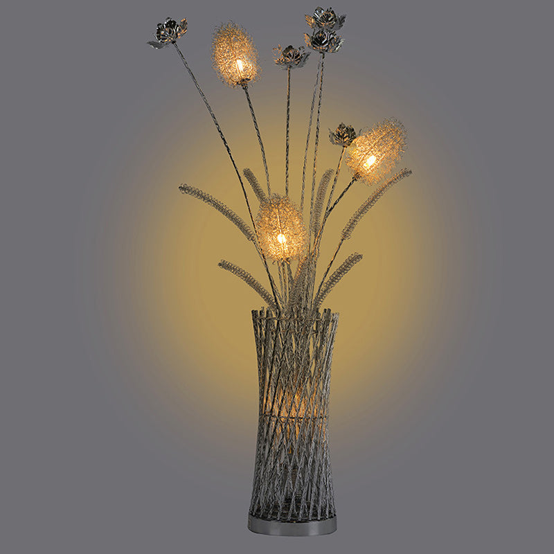 Modern Art Deco Aluminum Wire Weaving Vase LED Standing Floor Lamp For Living Room