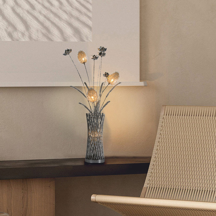 Lampe de sol LED en aluminium tissé style Art Déco moderne pour salon 