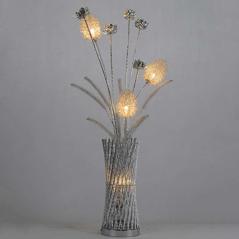 Modern Art Deco Aluminum Wire Weaving Vase LED Standing Floor Lamp For Living Room