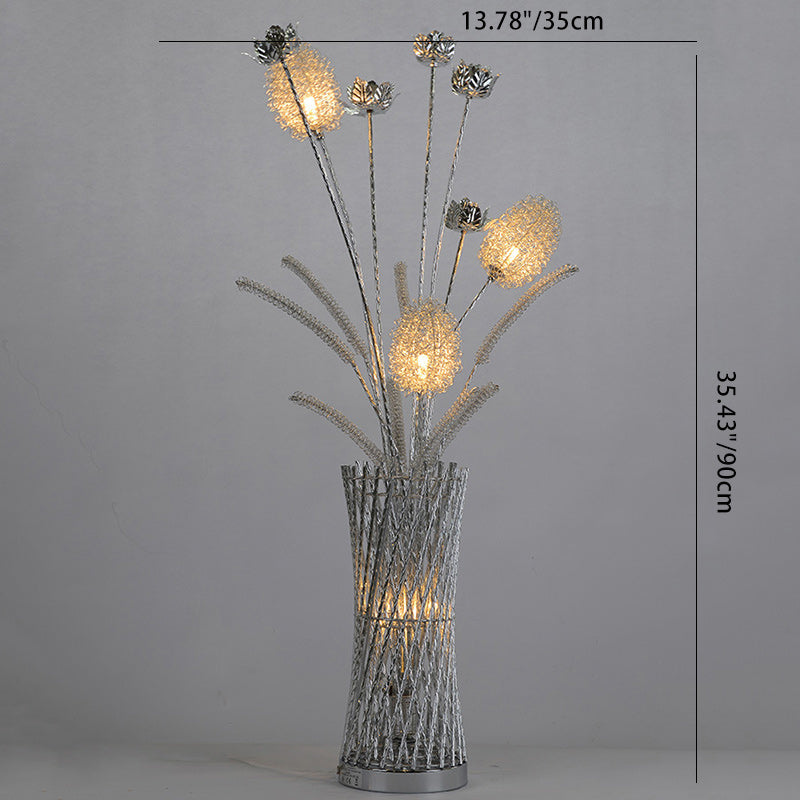 Modern Art Deco Aluminum Wire Weaving Vase LED Standing Floor Lamp For Living Room