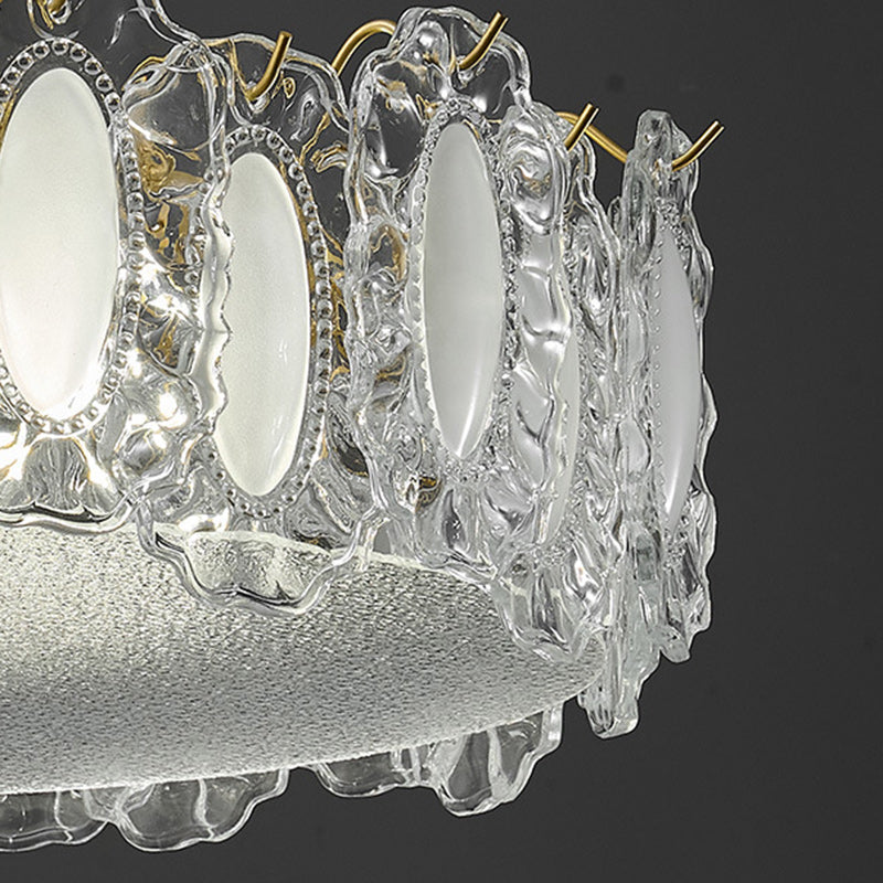 Traditionelle französische Deckenleuchte aus Messing und Glas, mattiert, rund, geriffelt, 4/5 Lichter, halbbündige Montage, für Schlafzimmer 