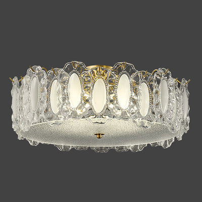 Traditionelle französische Deckenleuchte aus Messing und Glas, mattiert, rund, geriffelt, 4/5 Lichter, halbbündige Montage, für Schlafzimmer 