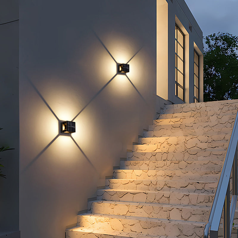 Lámpara Aplique de Pared LED Cubo de Aluminio ABS Impermeable Solar Minimalista Moderna para Patio Exterior 