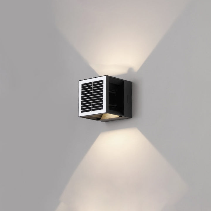 Modern Minimalist Solar Waterproof Aluminum ABS Cube LED Wall Sconce Lamp For Outdoor Patio