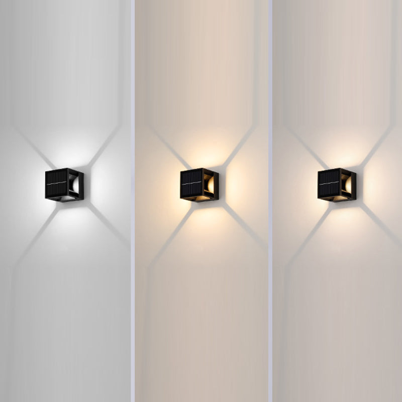 Applique Murale LED Cube en Aluminium ABS Étanche Solaire Minimaliste Moderne pour Patio Extérieur 