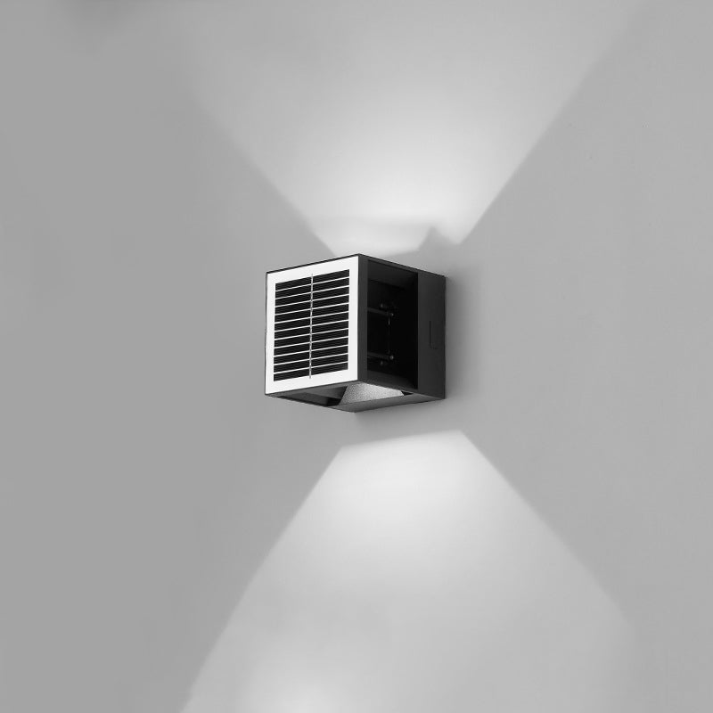 Applique Murale LED Cube en Aluminium ABS Étanche Solaire Minimaliste Moderne pour Patio Extérieur 