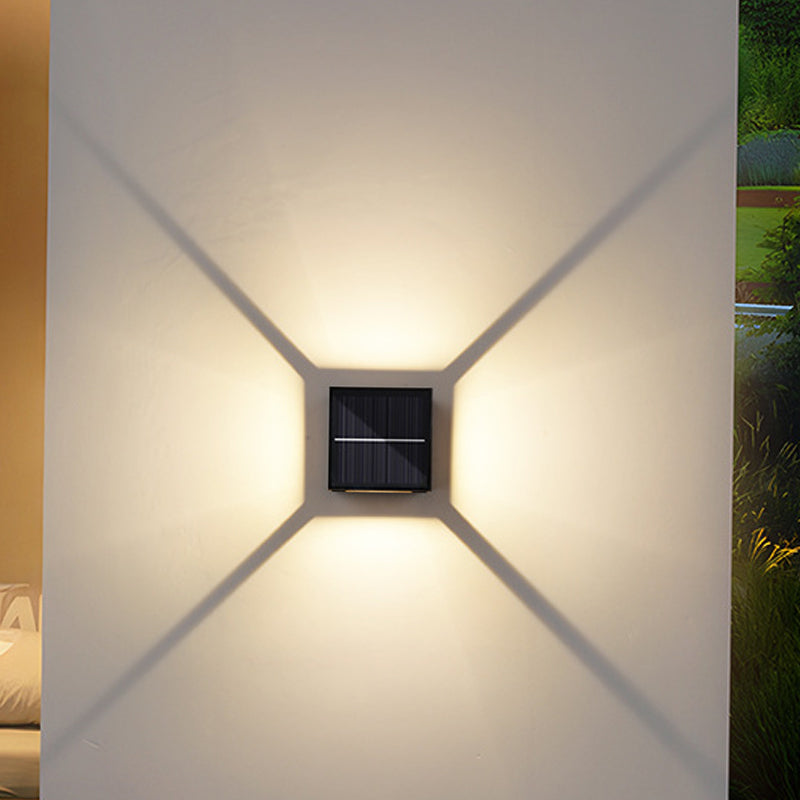Applique Murale LED Cube en Aluminium ABS Étanche Solaire Minimaliste Moderne pour Patio Extérieur 