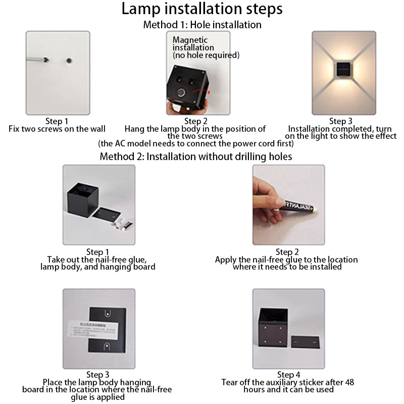 Applique Murale LED Cube en Aluminium ABS Étanche Solaire Minimaliste Moderne pour Patio Extérieur 