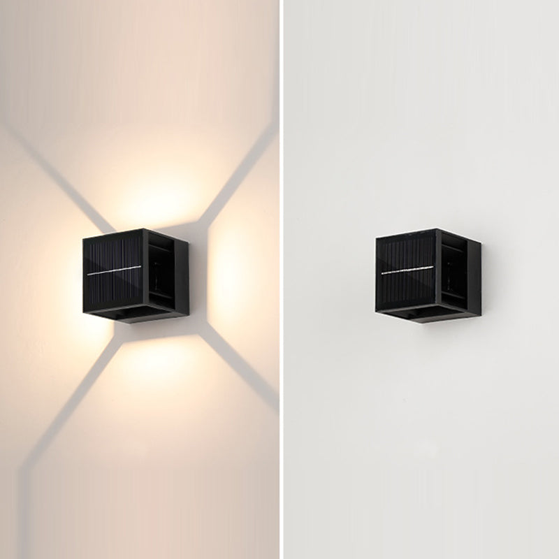 Applique Murale LED Cube en Aluminium ABS Étanche Solaire Minimaliste Moderne pour Patio Extérieur 