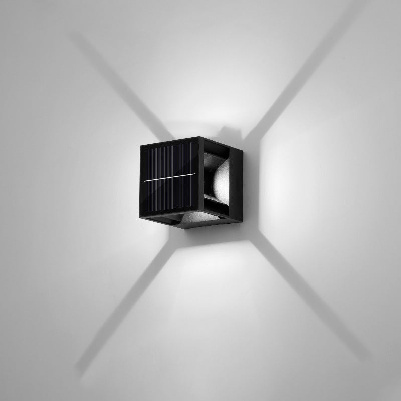 Applique Murale LED Cube en Aluminium ABS Étanche Solaire Minimaliste Moderne pour Patio Extérieur 