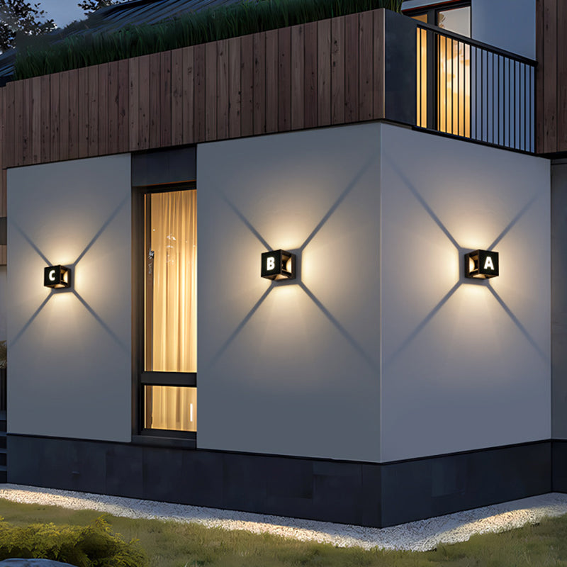 Applique Murale LED Cube en Aluminium ABS Étanche Solaire Minimaliste Moderne pour Patio Extérieur 