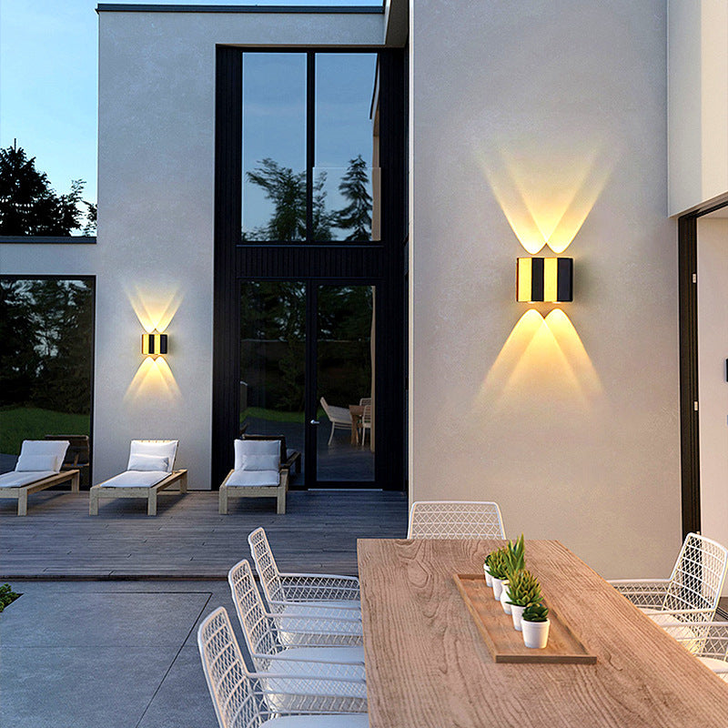 Lámpara de Aplique de Pared LED Impermeable de Aluminio Rectangular Doblada Hacia Arriba y Abajo de Simplicidad Moderna para Patio Exterior 