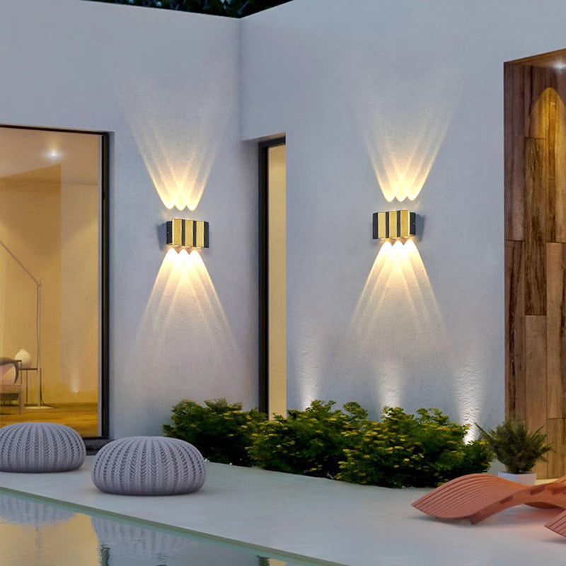 Lámpara de Aplique de Pared LED Impermeable de Aluminio Rectangular Doblada Hacia Arriba y Abajo de Simplicidad Moderna para Patio Exterior 