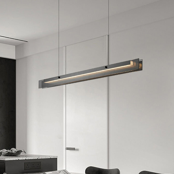 الثريات الحديثة المستطيلة من الزجاج الأكريليك النحاسي LED لإضاءة جزيرة غرفة الطعام 