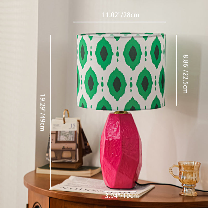 Lampe de table 1 lumière avec motif géométrique en tissu céramique vintage traditionnel pour chambre 