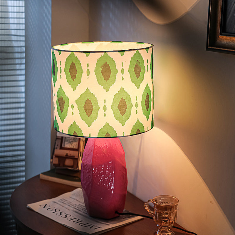 Lampe de table 1 lumière avec motif géométrique en tissu céramique vintage traditionnel pour chambre 