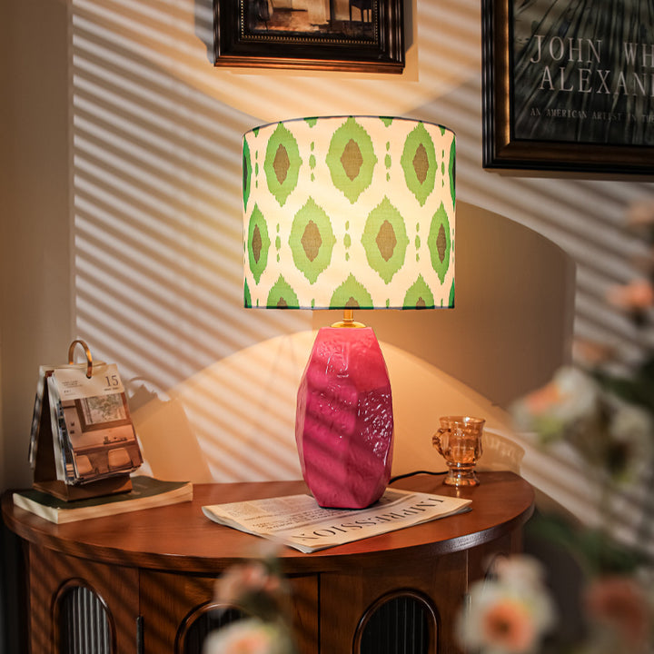 Lampe de table 1 lumière avec motif géométrique en tissu céramique vintage traditionnel pour chambre 