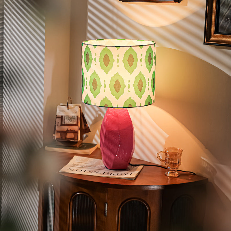 Lampe de table 1 lumière avec motif géométrique en tissu céramique vintage traditionnel pour chambre 