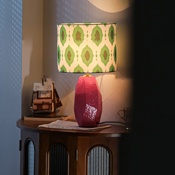 Lampe de table 1 lumière avec motif géométrique en tissu céramique vintage traditionnel pour chambre 