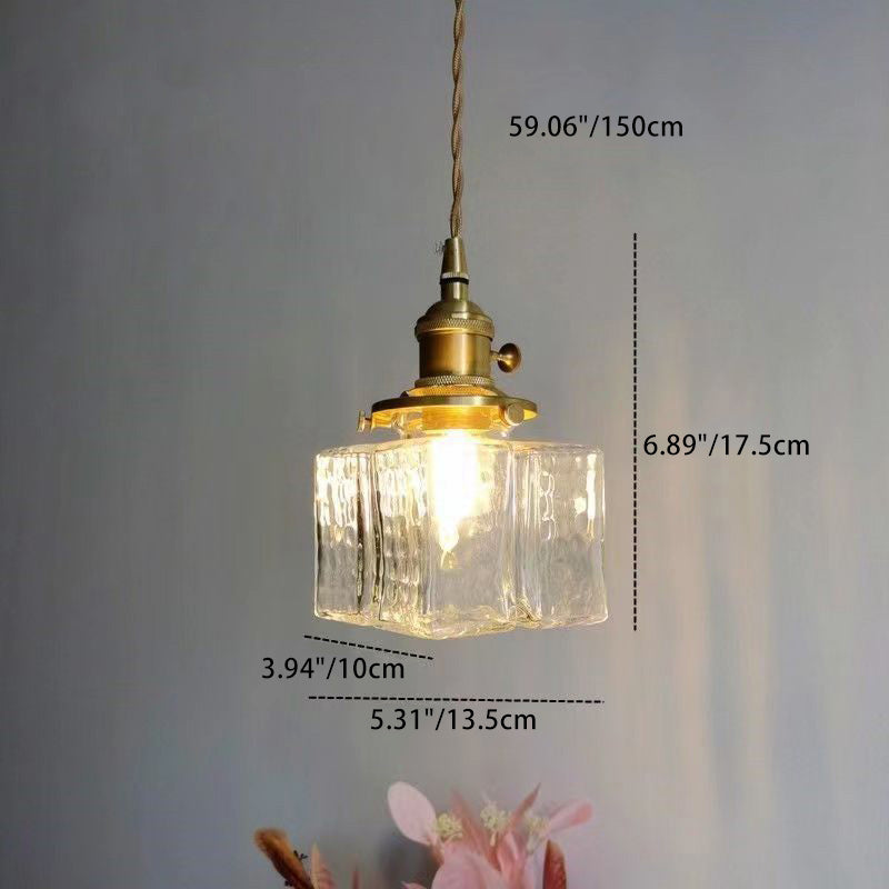 Zeitgenössische Retro Messing Eisen Glas Zylinder Würfel 1-Licht Pendelleuchte für Esszimmer 