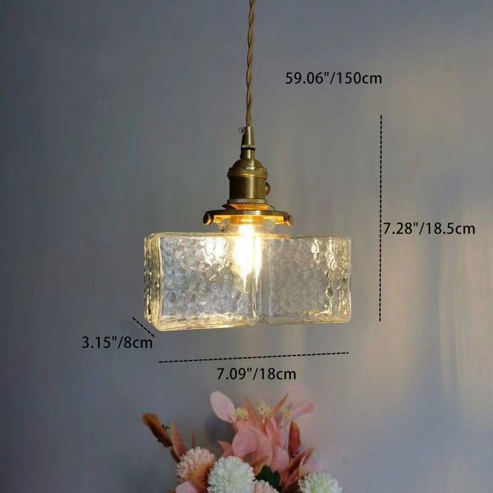 Zeitgenössische Retro Messing Eisen Glas Zylinder Würfel 1-Licht Pendelleuchte für Esszimmer 