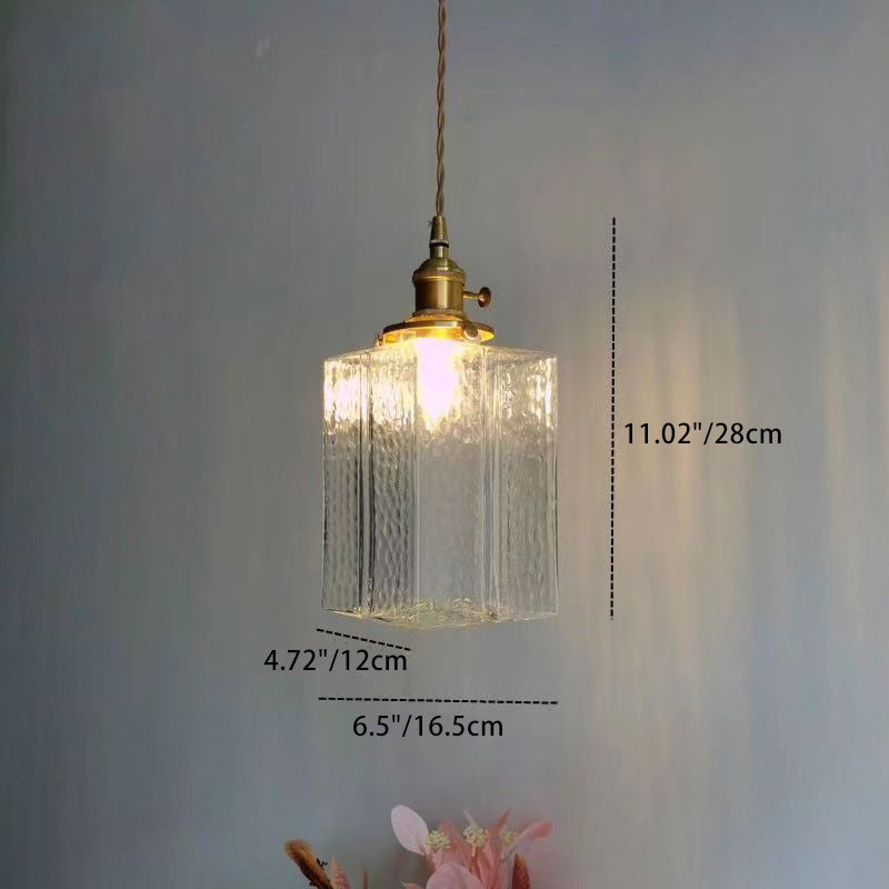 Zeitgenössische Retro Messing Eisen Glas Zylinder Würfel 1-Licht Pendelleuchte für Esszimmer 