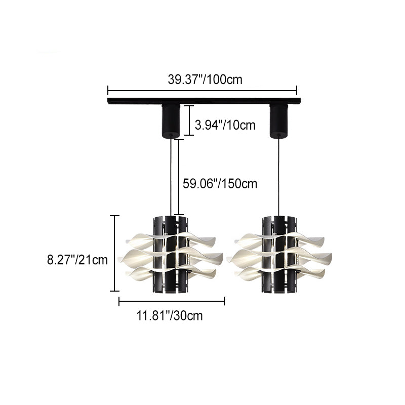 Cylindre amovible en fer et aluminium nordique contemporain avec jupe plissée 1/2/3 lumière suspension pour salle à manger 
