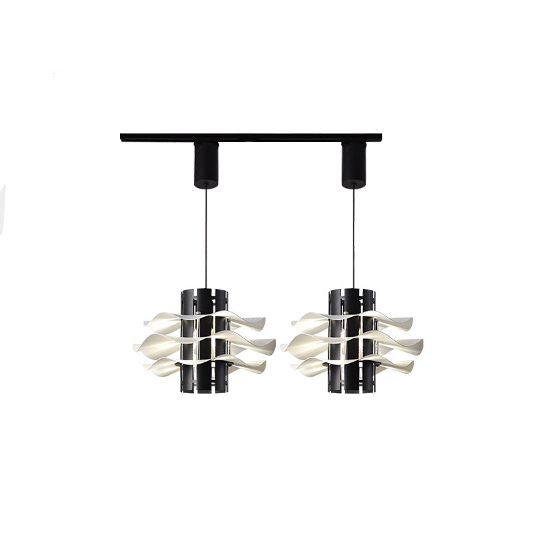 Cylindre amovible en fer et aluminium nordique contemporain avec jupe plissée 1/2/3 lumière suspension pour salle à manger 