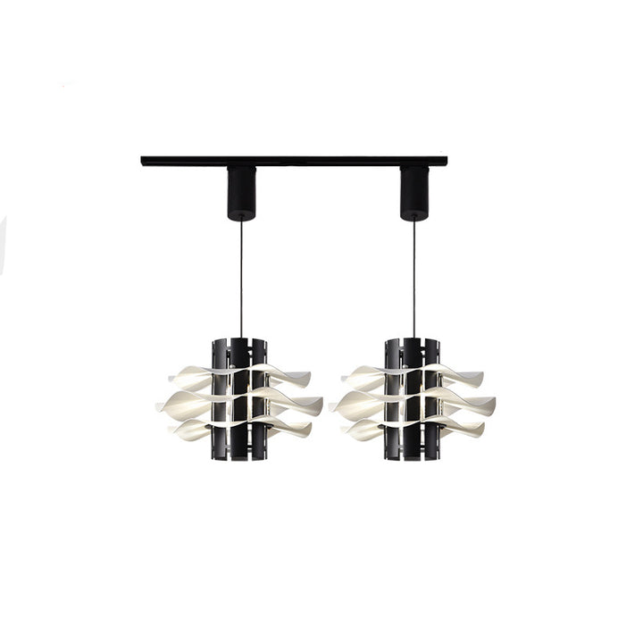 Cylindre amovible en fer et aluminium nordique contemporain avec jupe plissée 1/2/3 lumière suspension pour salle à manger 