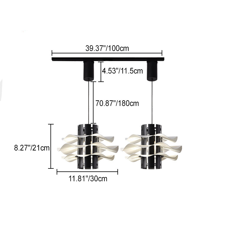 Cylindre amovible en fer et aluminium nordique contemporain avec jupe plissée 1/2/3 lumière suspension pour salle à manger 